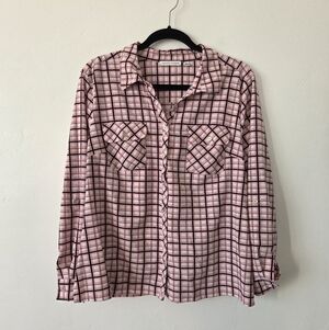 Notations Pink Plaid Button Up Blouse Top Shirt XL Classic Comfy Every Day